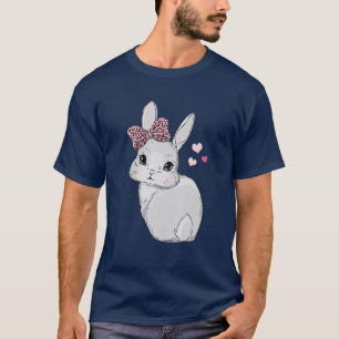Niedlicher Bunny mit Leopard Muster Pink Bow Herz T-Shirt