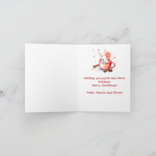 Niedlicher Bunny Peeking aus einem Roten Cup Weihn Karte (Innenseite)