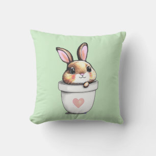 Niedlicher Bunny Pflanze Pot auf Light Lime Green Kissen