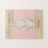 Niedlicher Bunny Pink Girl Keepake Geburtsstunde Puzzle (Horizontal)