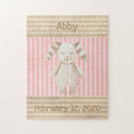 Niedlicher Bunny Pink Girl Keepake Geburtsstunde Puzzle