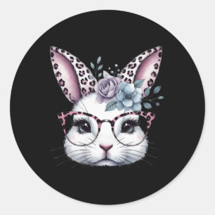 Niedlicher Bunny Rabbit Face Gles Girls Happy Oste Runder Aufkleber