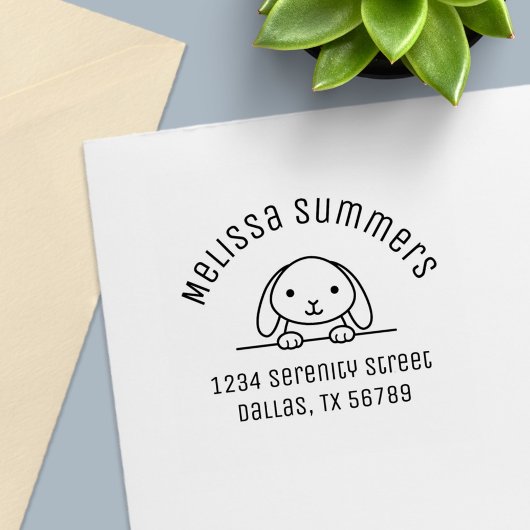 Niedlicher Bunny Rabbit Peeking Arch Adresse 2 Permastempel