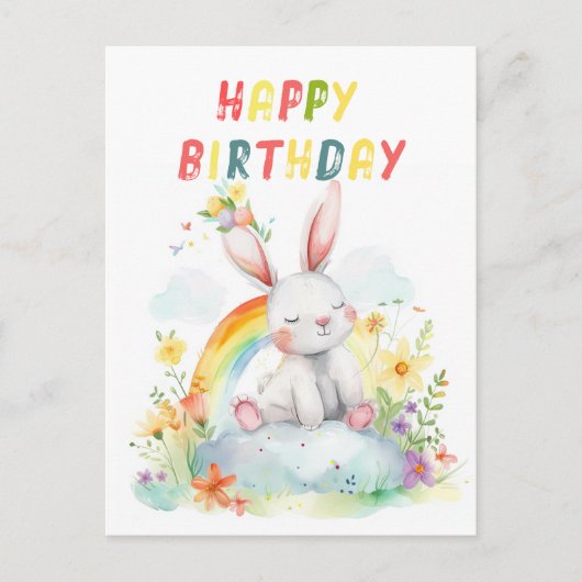 Niedlicher Bunny Rainbow Buntes Glück zum Geburtst Postkarte (Vorderseite)