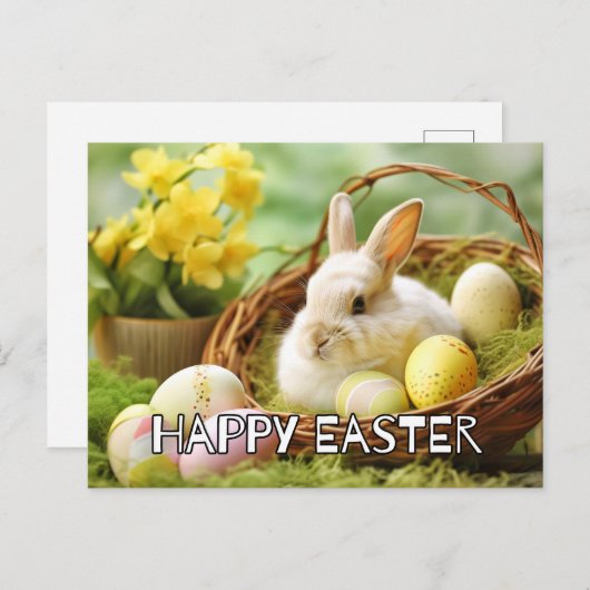 Niedlicher Bunny sagt glücklich Ostern Postkarte (Vorne/Hinten)
