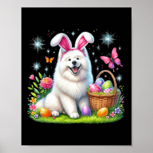 Niedlicher Bunny Samoyed Dog Ostereier Aktionskorb Poster