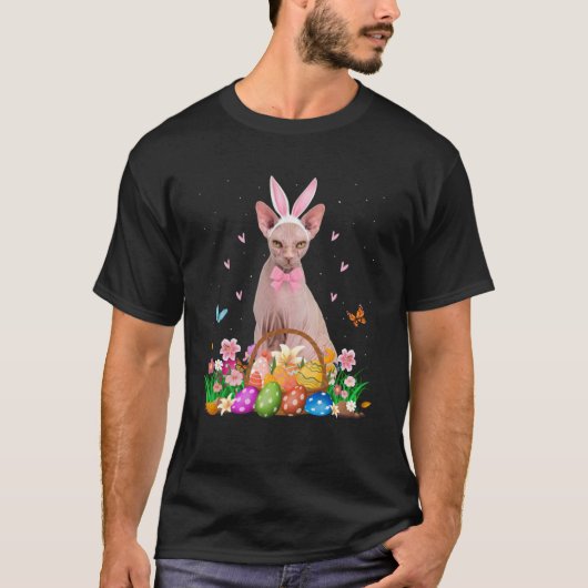 Niedlicher Bunny Sphynx Cat & Ostereier Korb Oster T-Shirt (Vorderseite)