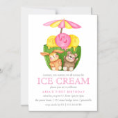 Niedlicher Bunny Teddy Bear Ice Creme 1. Geburtsta Magneteinladung (Vorderseite)