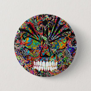 Niedlicher bunter abstrakter wütender Totenkopf Button