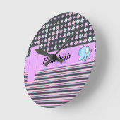 Niedlicher bunter Blumen-Streifen-Elefant Runde Wanduhr (Winkel)