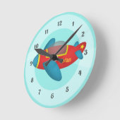 Niedlicher bunter Flugzeug-Jet für Kinder Runde Wanduhr (Winkel)