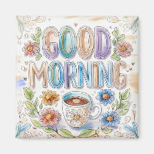 Niedlicher, bunter Guten Morgen Kühlschrank