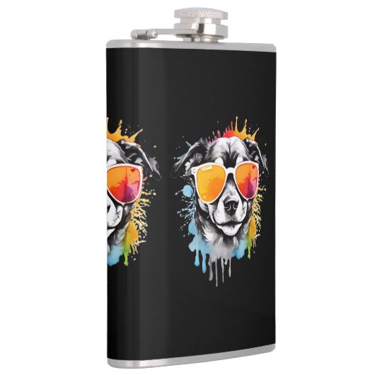 Niedlicher, bunter Hund porträtiert Regenbogen Flachmann (Rechts)