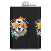 Niedlicher, bunter Hund porträtiert Regenbogen Flachmann (Rückseite)