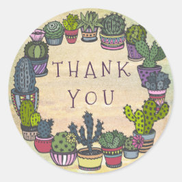 Niedlicher bunter Kaktus danken Ihnen Runder Aufkleber