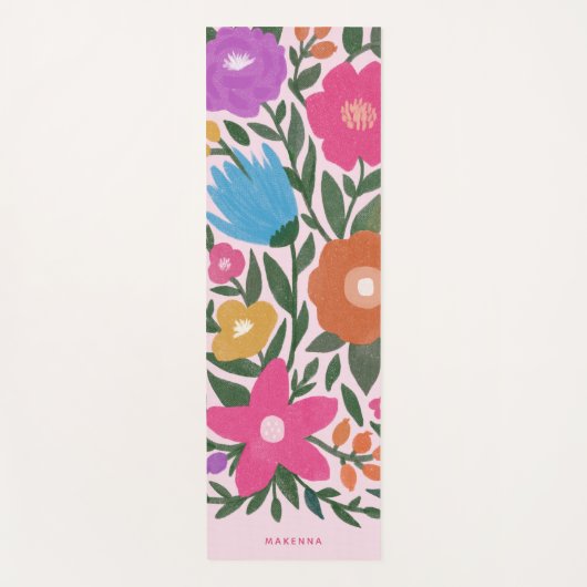 Niedlicher, bunter Name Florals | Rosa Yogamatte (Vorderseite)