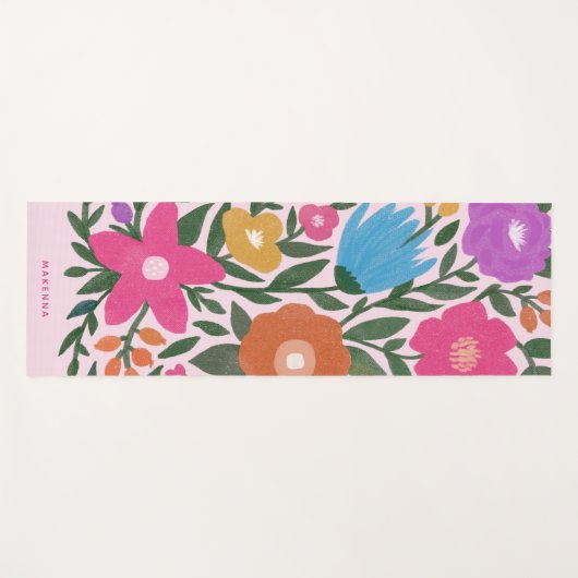 Niedlicher, bunter Name Florals | Rosa Yogamatte (Vorderseite (Horizontal))