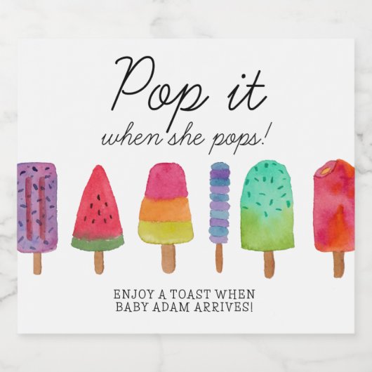 Niedlicher bunter Popsiver Pop, wenn sie Pop Schaumweinetikett (Einzelnes Label)