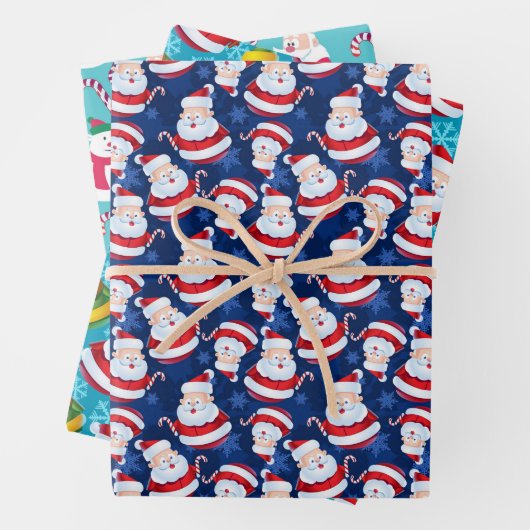 Niedlicher bunter Weihnachtsmann und Schneemann Geschenkpapier Set (Beispiel)