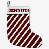Niedlicher Burgundy Stripe Holiday Kleiner Weihnachtsstrumpf (Vorderseite)