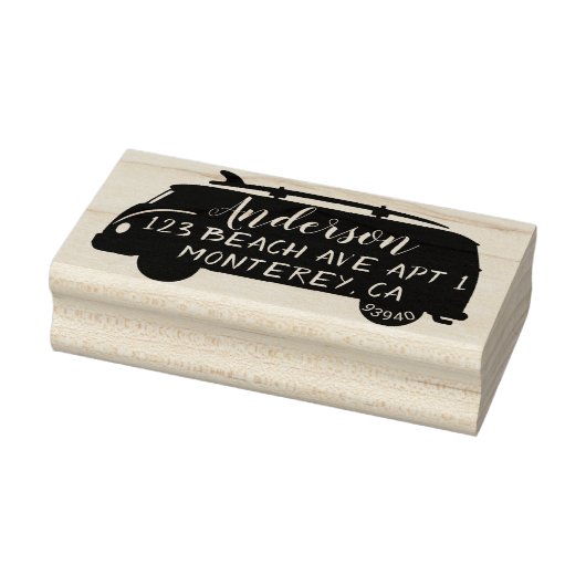 Niedlicher Bus mit Surfboard-Adresse Briefmarke Gummistempel (Stempel)