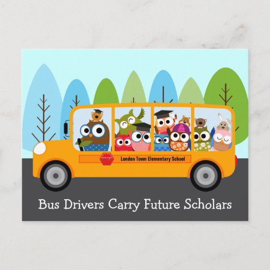 Niedlicher Busfahrer der Owl School Danke Postkarte (Vorderseite)