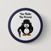 Niedlicher Butler Penguin Cartoon mit Schirm Button (Vorderseite)