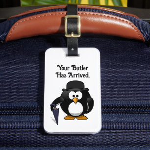 Niedlicher Butler Penguin Cartoon mit Schirm Gepäckanhänger