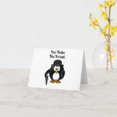 Niedlicher Butler Penguin Cartoon mit Schirm Karte (Gelbe Blume)