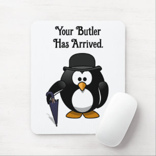 Niedlicher Butler Penguin Cartoon mit Schirm Mousepad