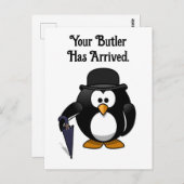 Niedlicher Butler Penguin Cartoon mit Schirm Postkarte (Vorne/Hinten)