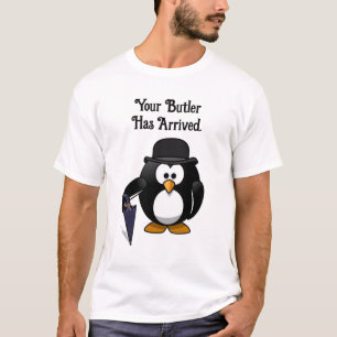 Niedlicher Butler Penguin Cartoon mit Schirm T-Shirt