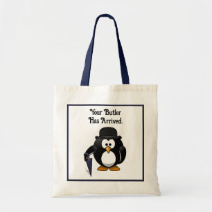 Niedlicher Butler Penguin Cartoon mit Schirm Tragetasche