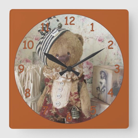 Niedlicher Button-Down-Bär Quadratische Wanduhr (Vorderseite)