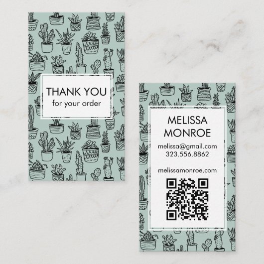 Niedlicher Cacti & Succulents QR Code Order Vielen Visitenkarte (Vorne/Hinten)