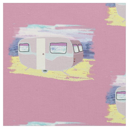 Niedlicher Camper am Strand Stoff (Nahaufnahme)