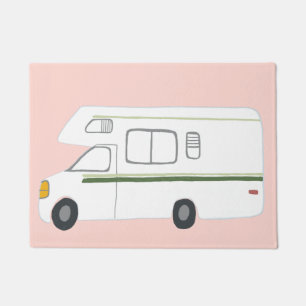 Niedlicher Camper Vintage Motorhome Kunst auf Rosa Fußmatte