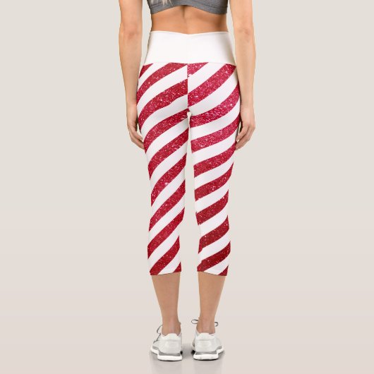 Niedlicher Candy Cane Glitzer Strickmuster Capri Leggings (Rückseite)