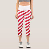 Niedlicher Candy Cane Glitzer Strickmuster Capri Leggings (Vorderseite)