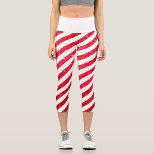 Niedlicher Candy Cane Glitzer Strickmuster Capri Leggings