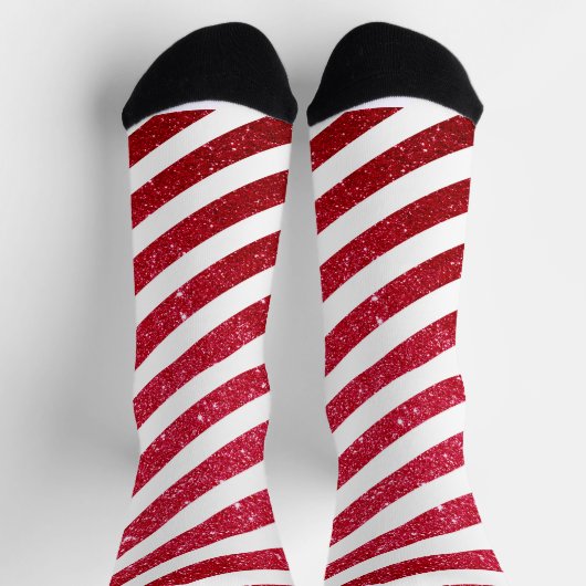 Niedlicher Candy Cane Glitzer Strickmuster Socken (Oben)