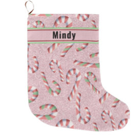 Niedlicher Candy Cane Pink Glitzer personalisieren Großer Weihnachtsstrumpf