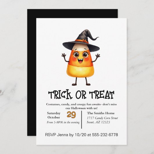 Niedlicher Candy Corn Trick oder Behandlung Einladung (Vorne/Hinten)