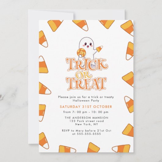 Niedlicher Candy Corn Trick oder Halloween-Party b Einladung (Vorderseite)