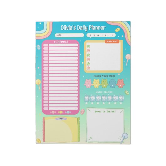Niedlicher Candy Daily Planer Notepad Aquamarin Notizblock (Rotiert)