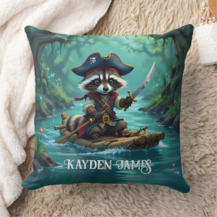 Niedlicher Captain Raccoon rammt den Fluss hinunte Kissen