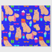 niedlicher Capybara-Blauer Geschenkpapier (Flach)