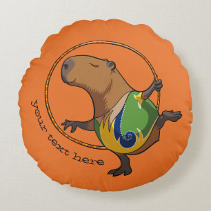Niedlicher Capybara Gymnast Hoop Cartoon mit Besch Rundes Kissen