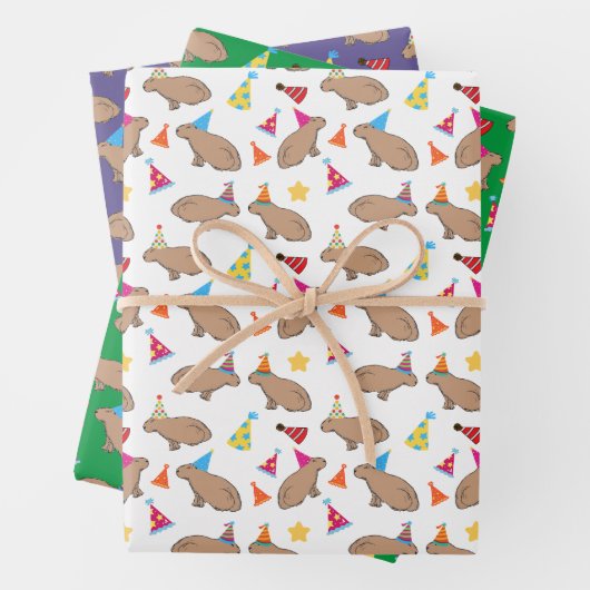 Niedlicher Capybara Hand-Illustrierter Whimsical G Geschenkpapier Set (Beispiel)