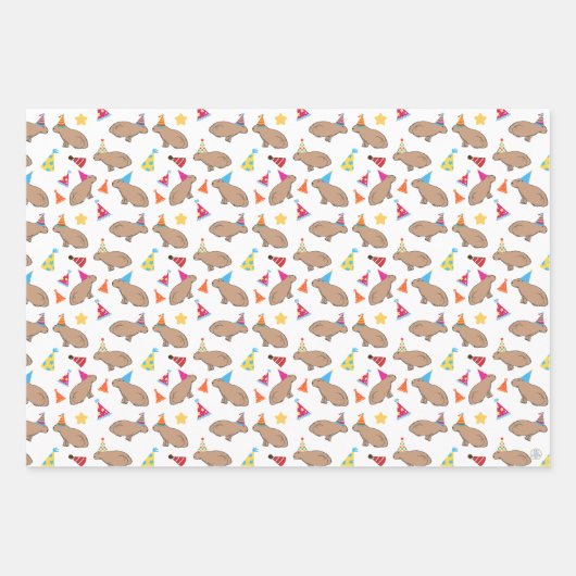 Niedlicher Capybara Hand-Illustrierter Whimsical G Geschenkpapier Set (Vorderseite)